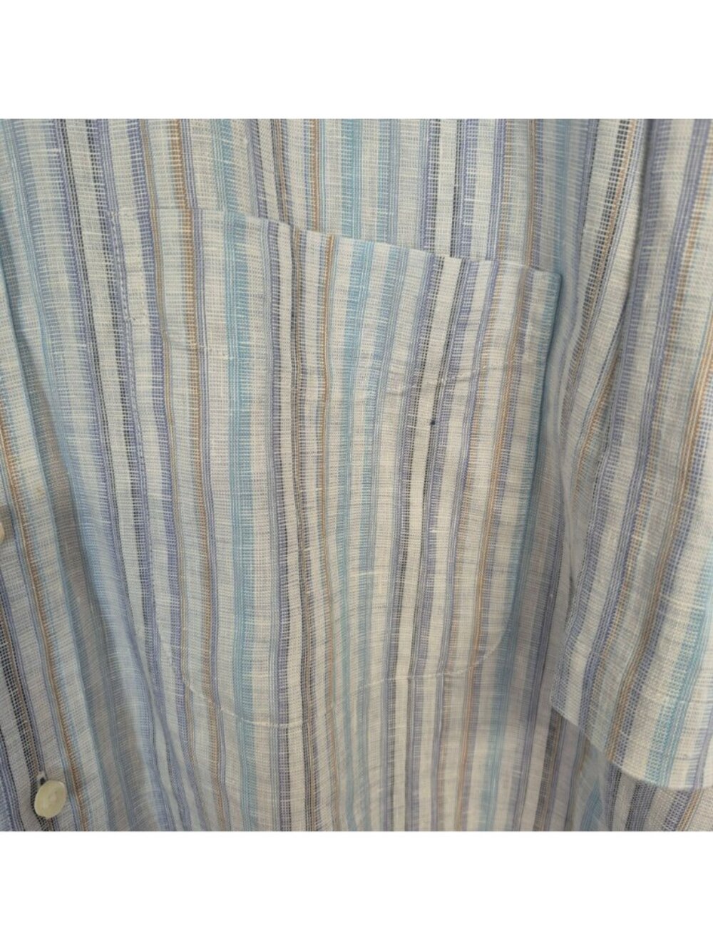 Jos A Bank Mens Striped 100% Linen Shirt L Button-Front Short Sleeve - Picture 3 of 5